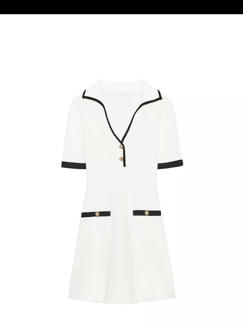 Zara White Mini Dress with Black Trim and Gold Buttons